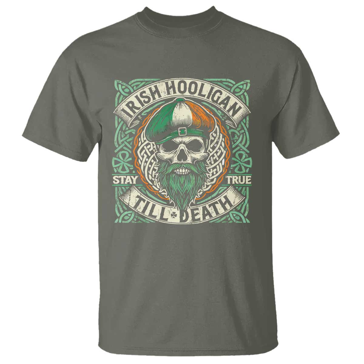 Irish Pride T Shirt Irish Hooligan Ireland Flag Skull TS09 Military Green Print Your Wear