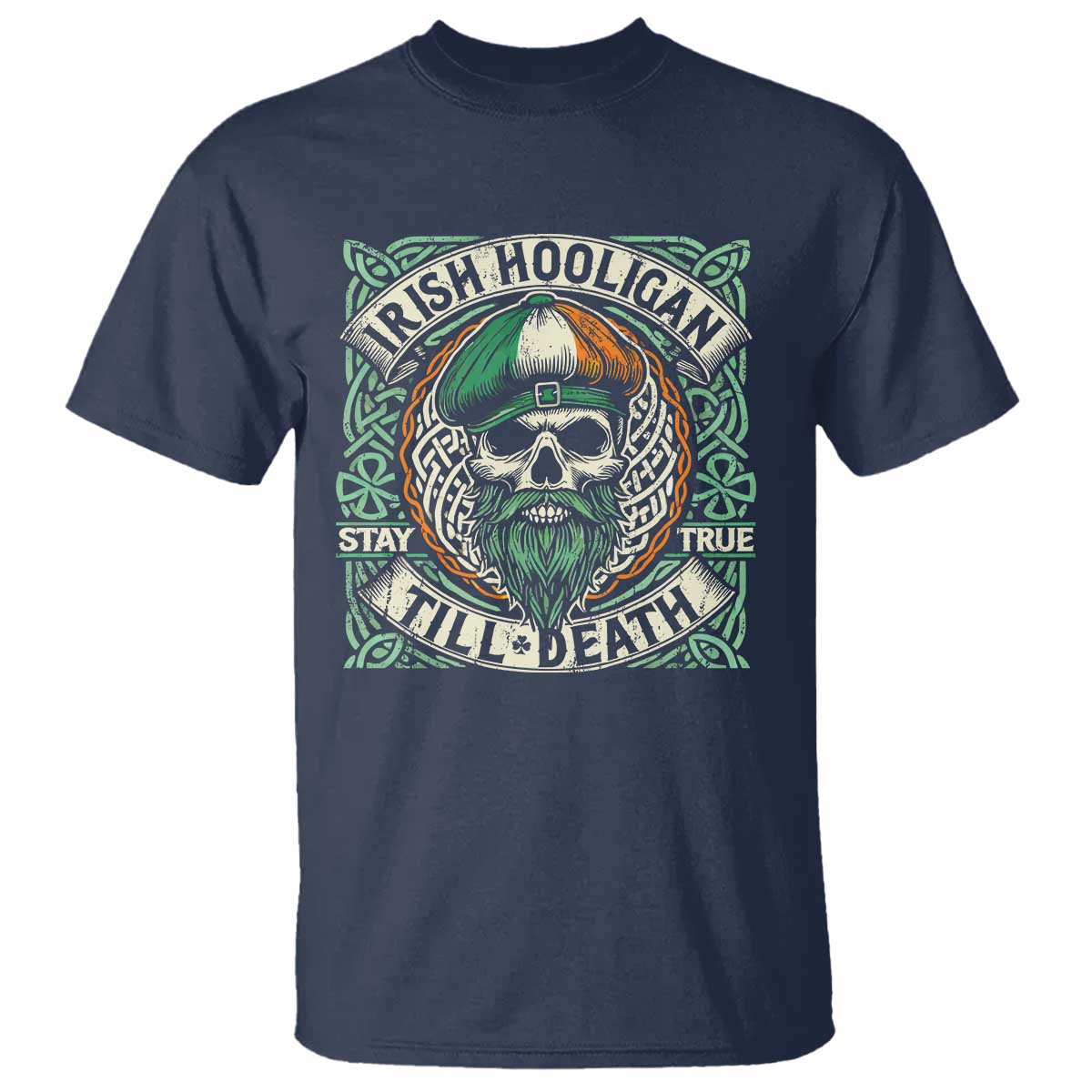 Irish Pride T Shirt Irish Hooligan Ireland Flag Skull TS09 Navy Print Your Wear