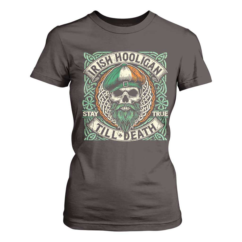 Irish Pride T Shirt For Women Irish Hooligan Ireland Flag Skull TS09 Dark Chocolate Print Your Wear
