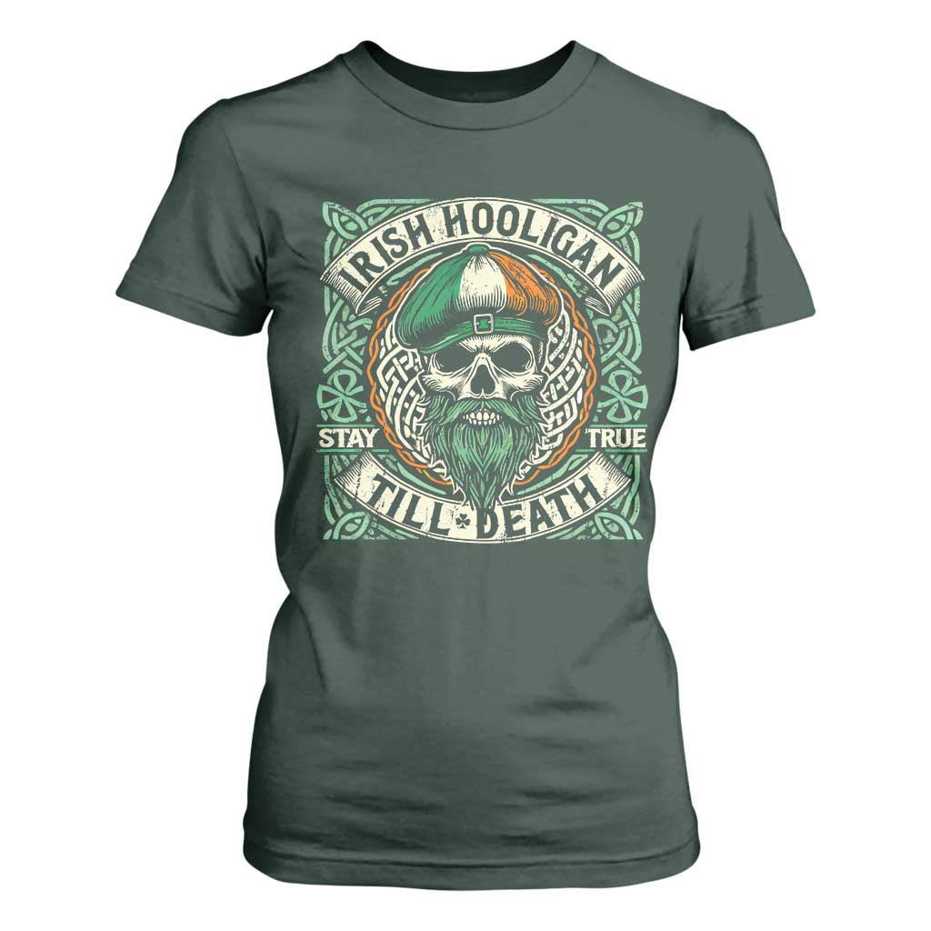 Irish Pride T Shirt For Women Irish Hooligan Ireland Flag Skull TS09 Dark Forest Green Print Your Wear