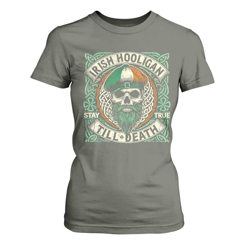 Irish Pride T Shirt For Women Irish Hooligan Ireland Flag Skull TS09 Military Green Print Your Wear
