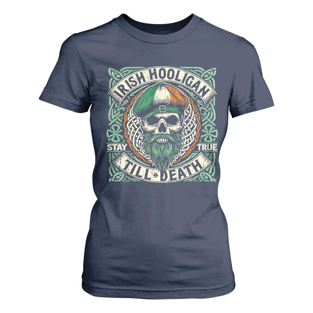 Irish Pride T Shirt For Women Irish Hooligan Ireland Flag Skull TS09 Navy Print Your Wear