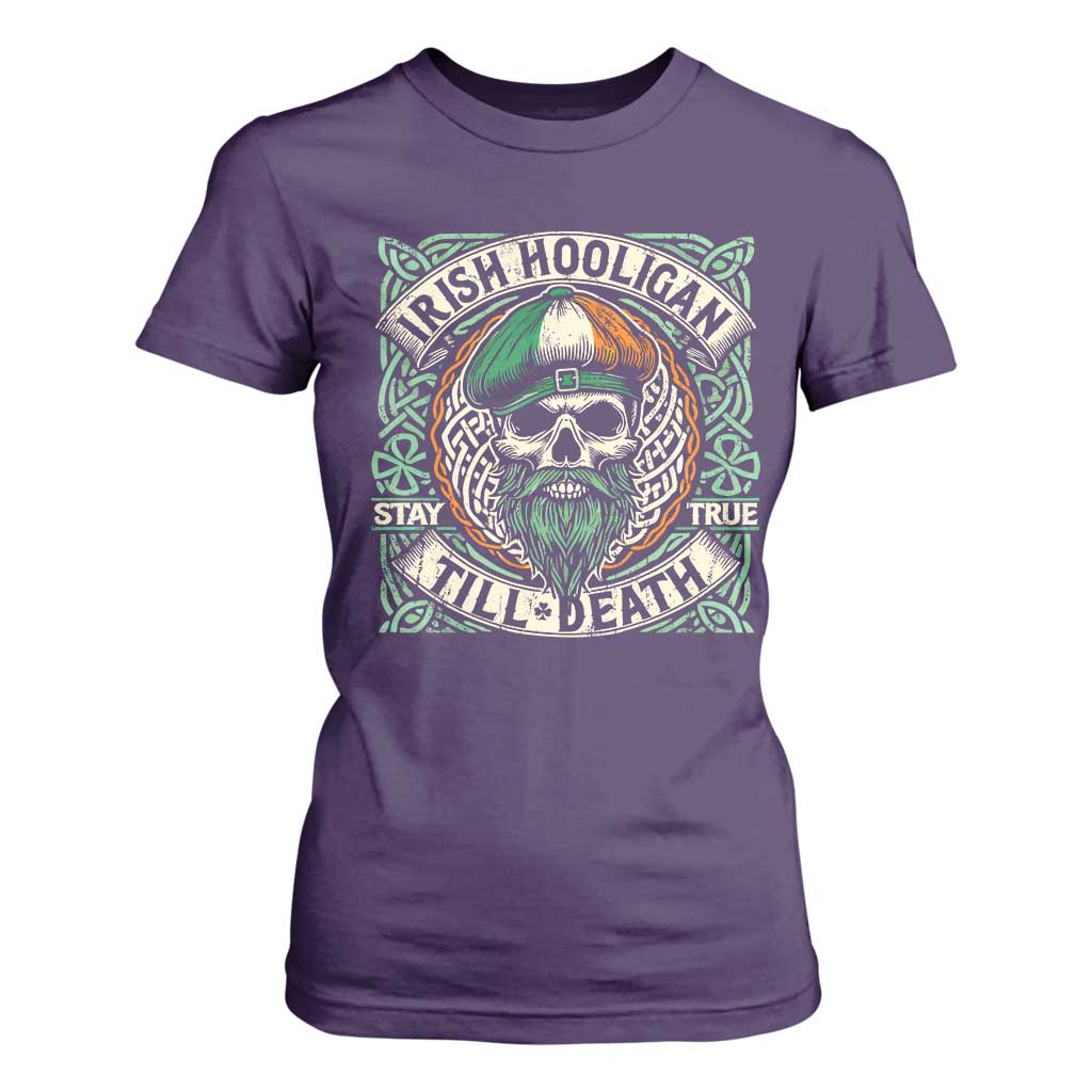 Irish Pride T Shirt For Women Irish Hooligan Ireland Flag Skull TS09 Purple Print Your Wear