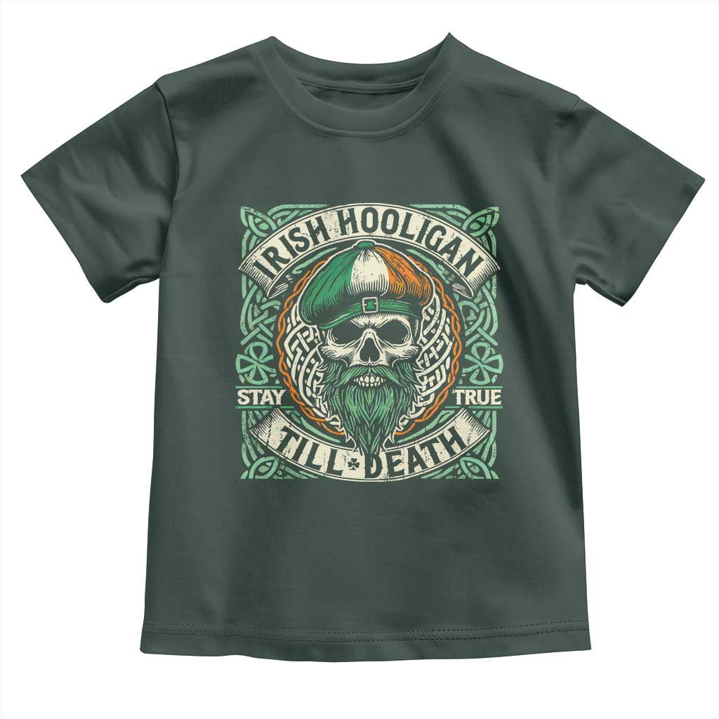 Irish Pride Toddler T Shirt Irish Hooligan Ireland Flag Skull TS09 Dark Forest Green Print Your Wear