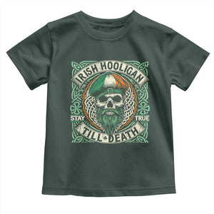 Irish Pride Toddler T Shirt Irish Hooligan Ireland Flag Skull TS09 Dark Forest Green Print Your Wear