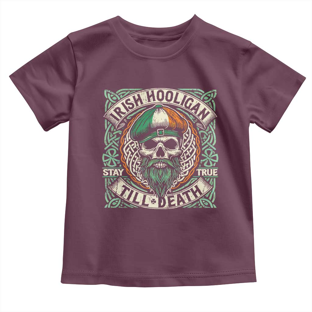 Irish Pride Toddler T Shirt Irish Hooligan Ireland Flag Skull TS09 Maroon Print Your Wear