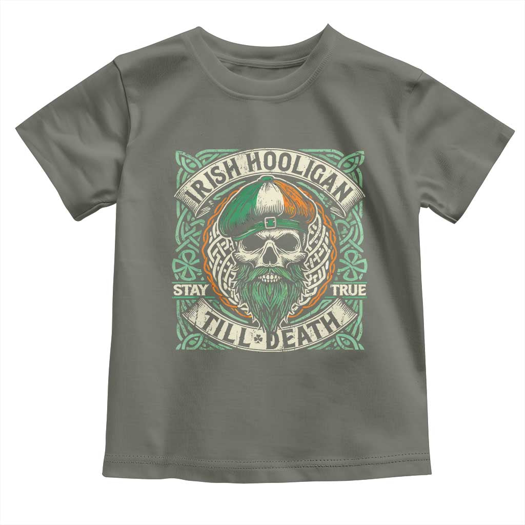 Irish Pride Toddler T Shirt Irish Hooligan Ireland Flag Skull TS09 Military Green Print Your Wear
