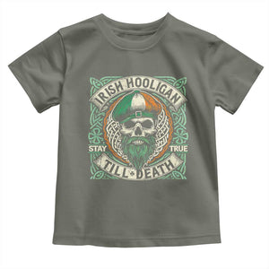 Irish Pride Toddler T Shirt Irish Hooligan Ireland Flag Skull TS09 Military Green Print Your Wear