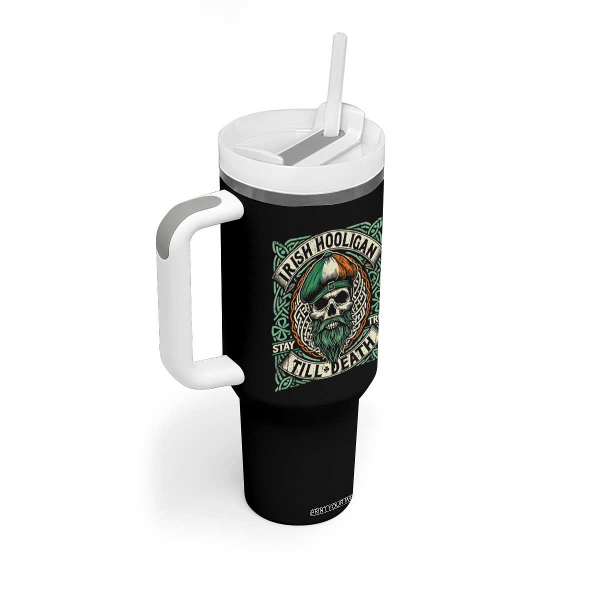 Irish Pride Tumbler With Handle Irish Hooligan Ireland Flag Skull TS09 Print Your Wear