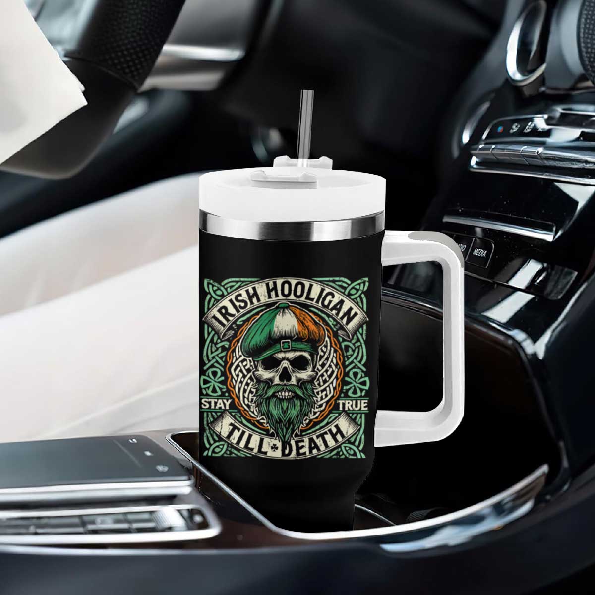 Irish Pride Tumbler With Handle Irish Hooligan Ireland Flag Skull TS09 Print Your Wear