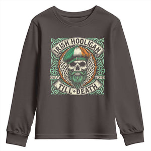 Irish Pride Youth Sweatshirt Irish Hooligan Ireland Flag Skull TS09 Dark Chocolate Print Your Wear