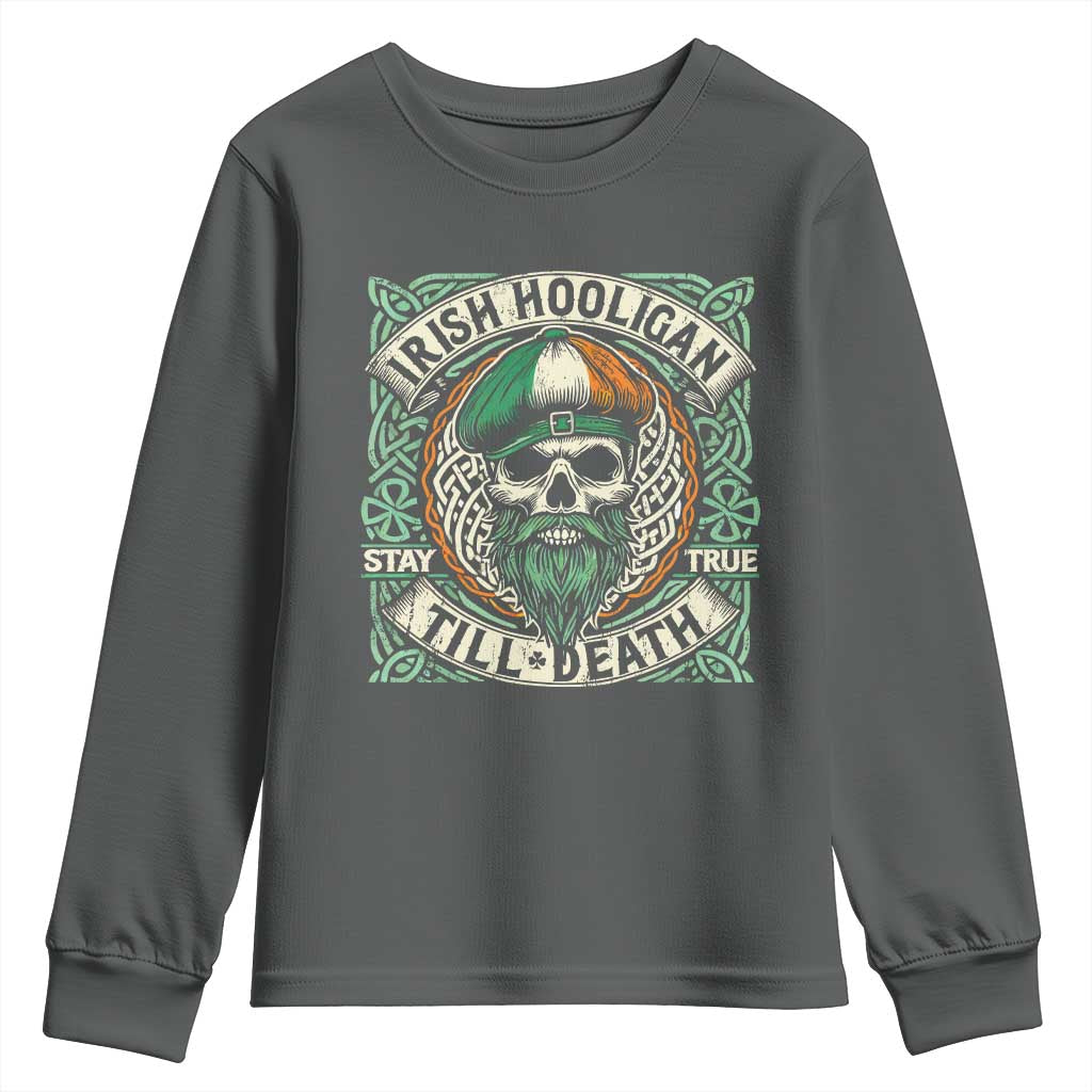 Irish Pride Youth Sweatshirt Irish Hooligan Ireland Flag Skull TS09 Dark Heather Print Your Wear