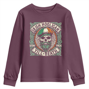 Irish Pride Youth Sweatshirt Irish Hooligan Ireland Flag Skull TS09 Maroon Print Your Wear