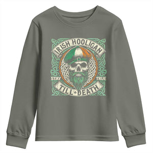 Irish Pride Youth Sweatshirt Irish Hooligan Ireland Flag Skull TS09 Military Green Print Your Wear