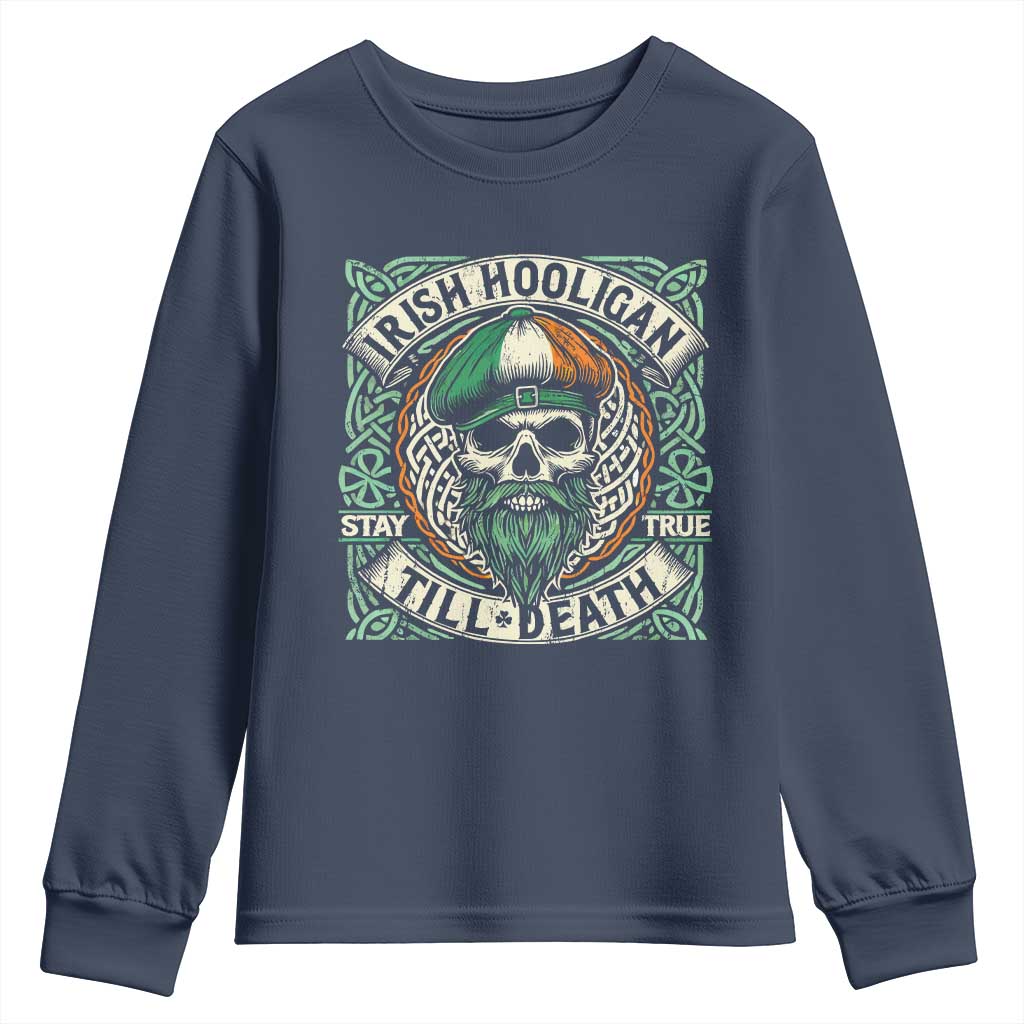 Irish Pride Youth Sweatshirt Irish Hooligan Ireland Flag Skull TS09 Navy Print Your Wear