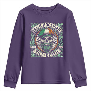 Irish Pride Youth Sweatshirt Irish Hooligan Ireland Flag Skull TS09 Purple Print Your Wear