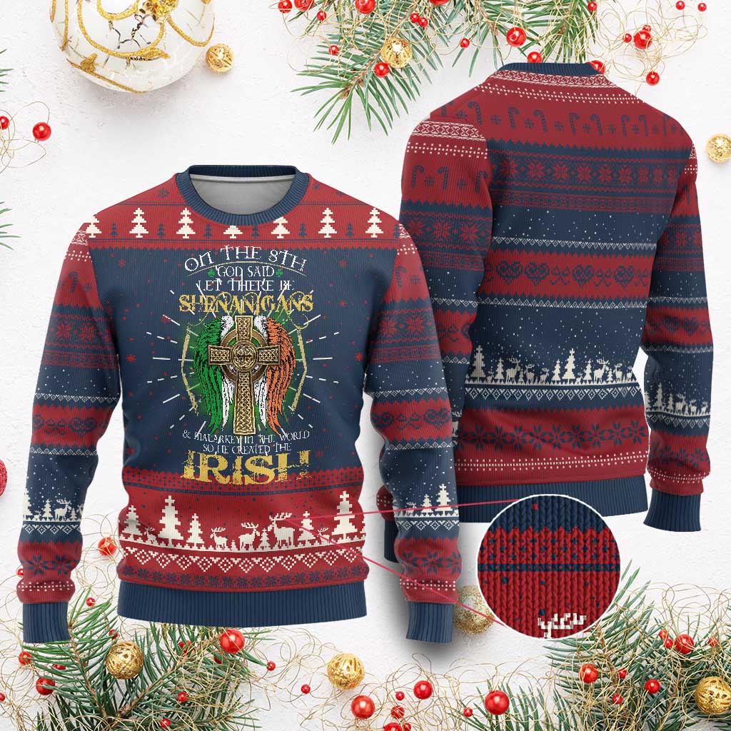 Irish Pride Knit Sweatshirt God Said Let There Be Shenanigans And Malarkey In The World So He Created The Irish TS09 Burgundy Print Your Wear