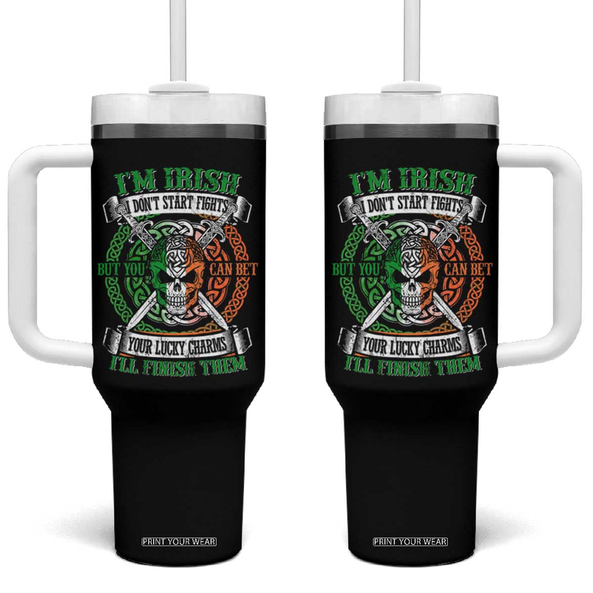 Irish Pride Tumbler With Handle You Can Bet Your Lucky Charms I'll Finish Them TS09 One Size: 40 oz Black Print Your Wear