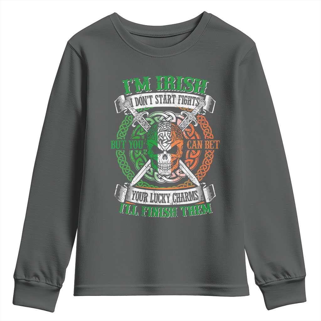 Irish Pride Youth Sweatshirt You Can Bet Your Lucky Charms I'll Finish Them TS09 Dark Heather Print Your Wear