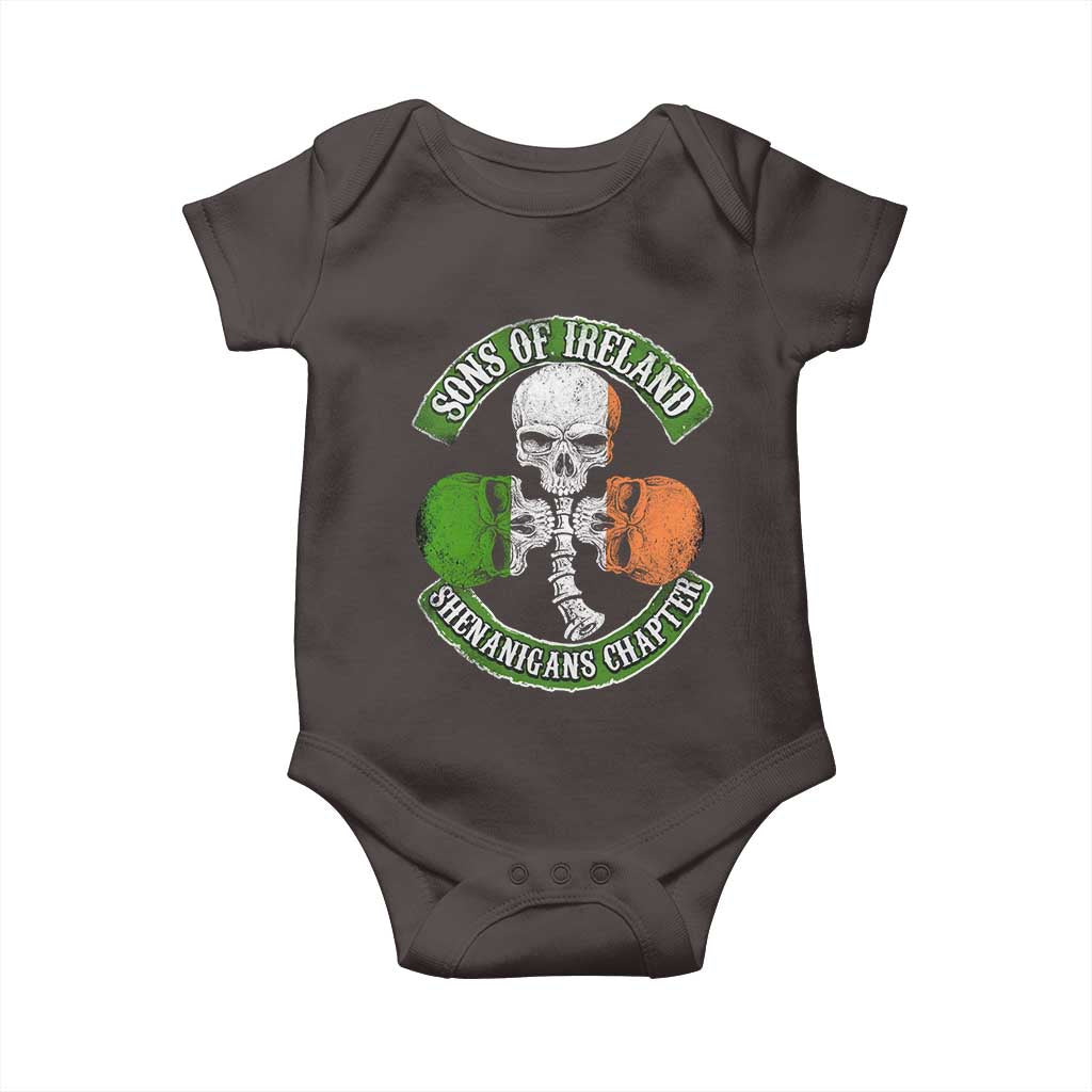 Irish Pride Baby Onesie Sons Of Ireland Shenanigans Chapter Skull Shamrock TS09 Dark Chocolate Print Your Wear