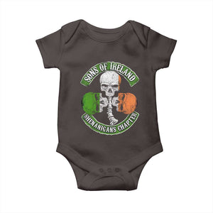 Irish Pride Baby Onesie Sons Of Ireland Shenanigans Chapter Skull Shamrock TS09 Dark Chocolate Print Your Wear