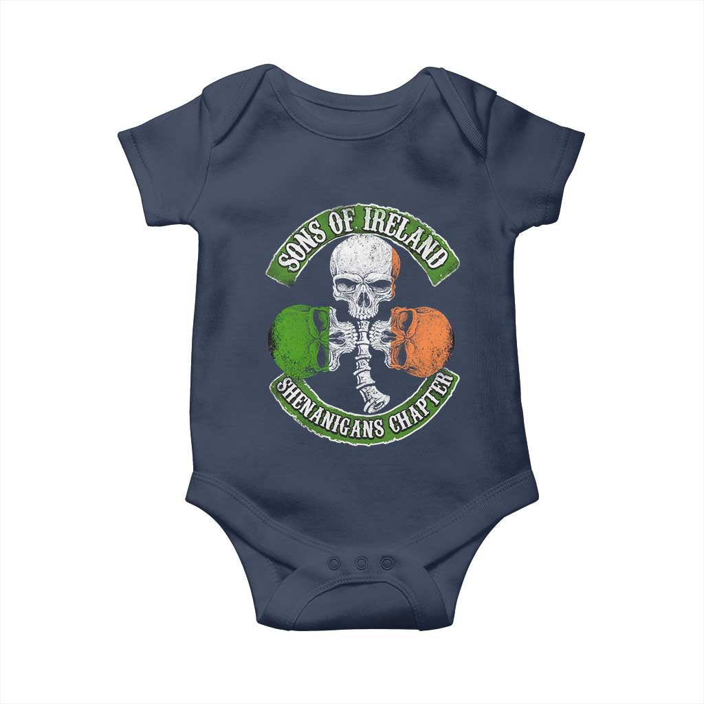 Irish Pride Baby Onesie Sons Of Ireland Shenanigans Chapter Skull Shamrock TS09 Navy Print Your Wear
