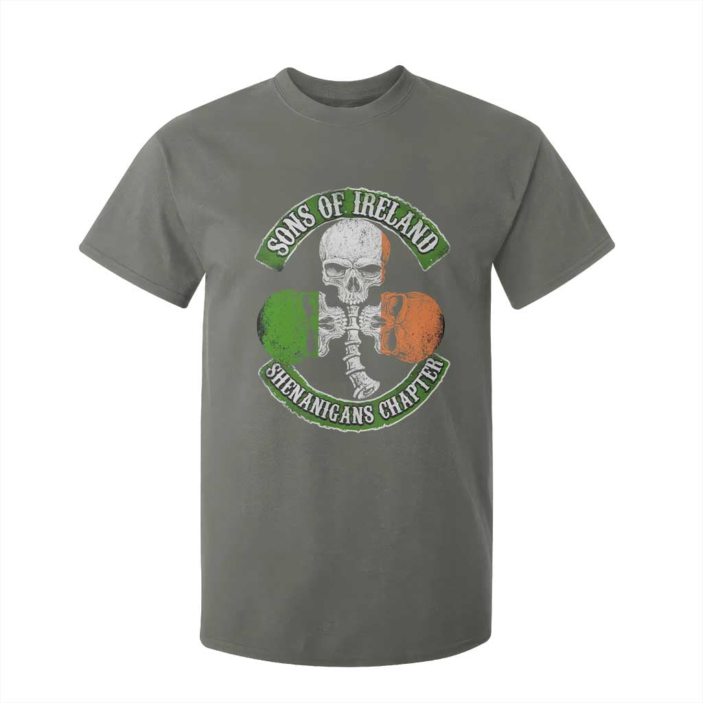 Irish Pride T Shirt For Kid Sons Of Ireland Shenanigans Chapter Skull Shamrock TS09 Military Green Print Your Wear