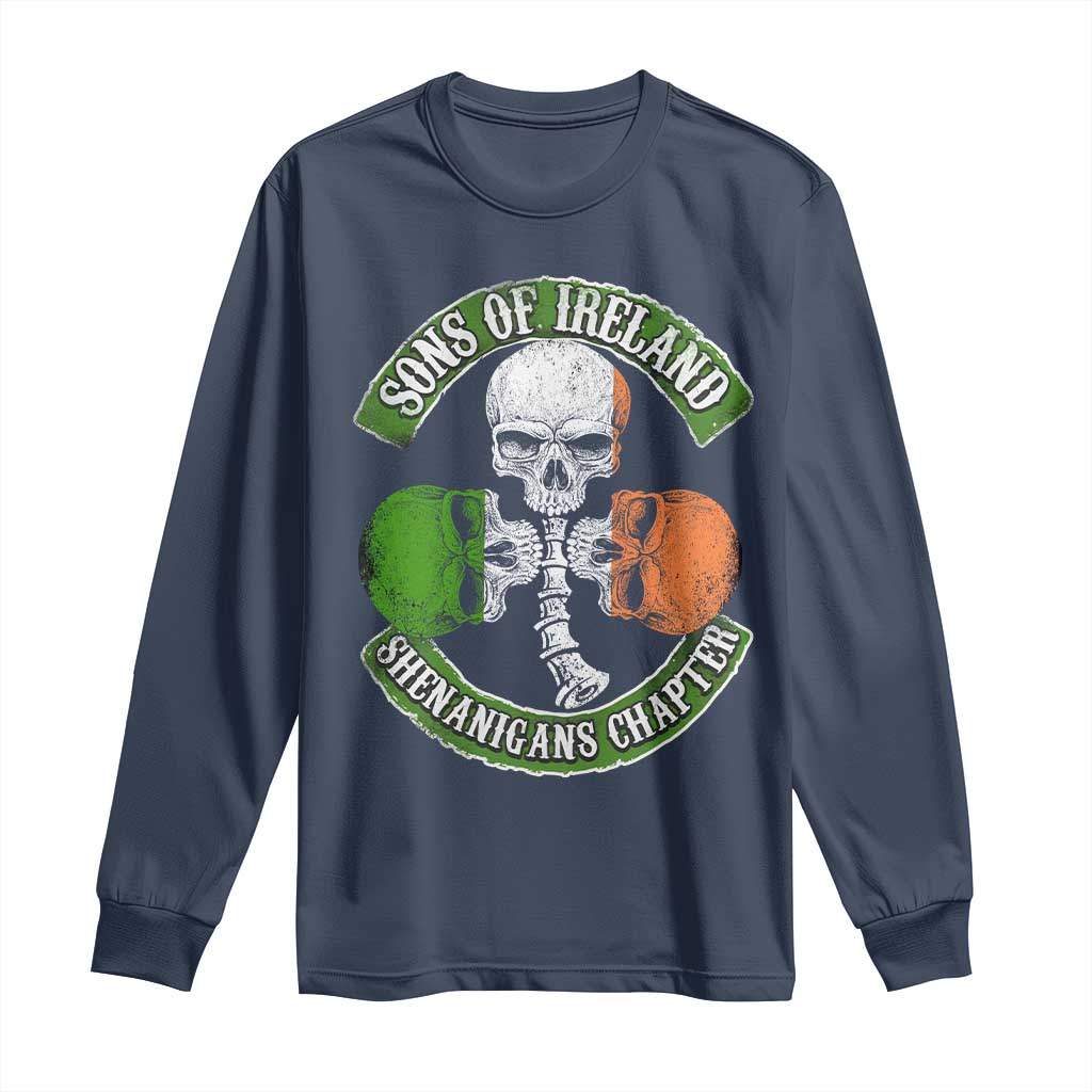Irish Pride Long Sleeve Shirt Sons Of Ireland Shenanigans Chapter Skull Shamrock TS09 Navy Print Your Wear