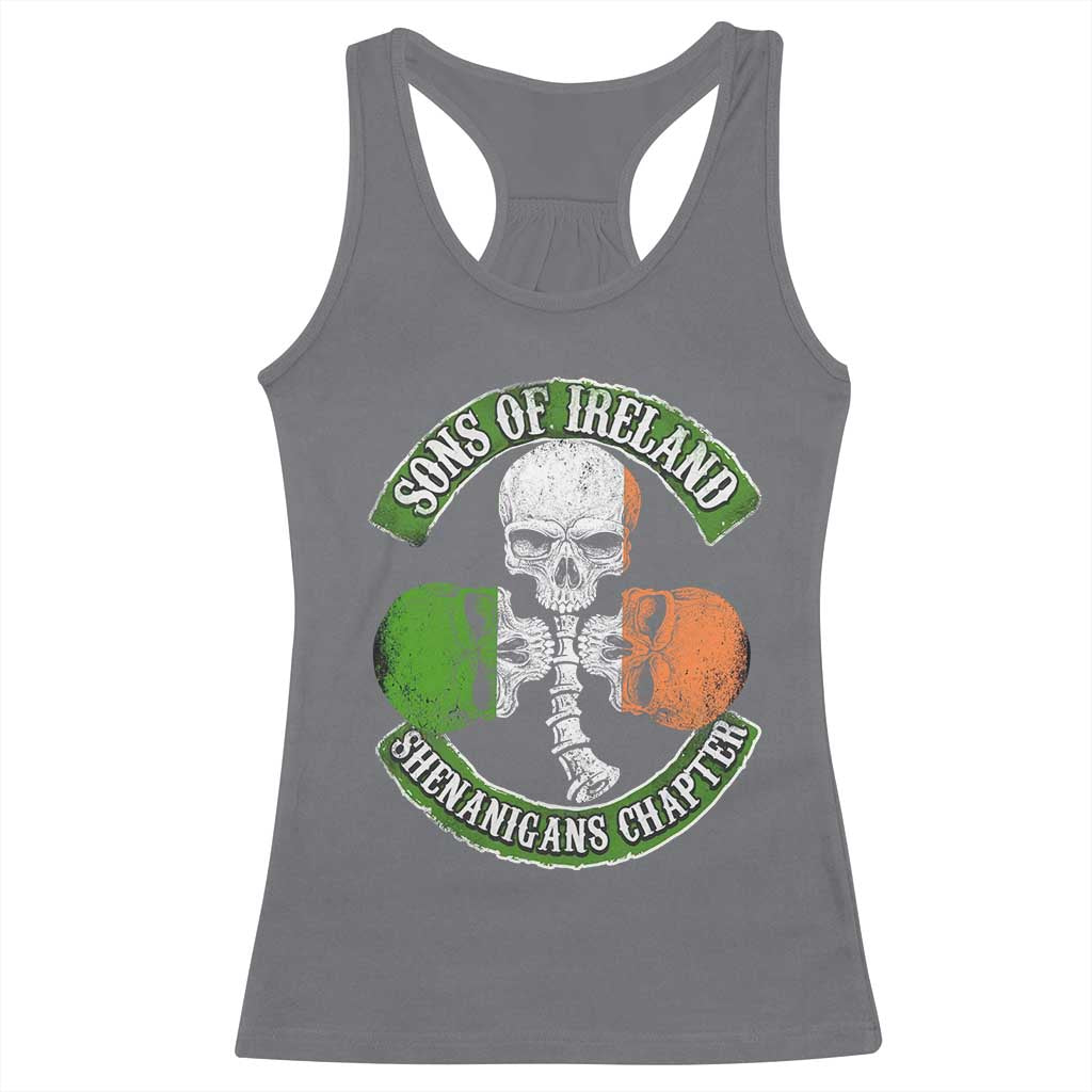 Irish Pride Racerback Tank Top Sons Of Ireland Shenanigans Chapter Skull Shamrock TS09 Charcoal Print Your Wear