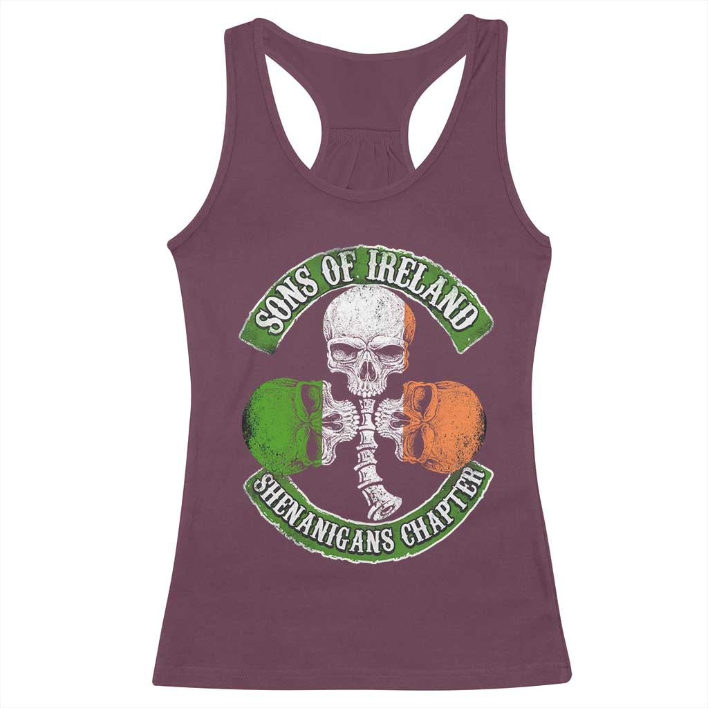 Irish Pride Racerback Tank Top Sons Of Ireland Shenanigans Chapter Skull Shamrock TS09 Maroon Print Your Wear