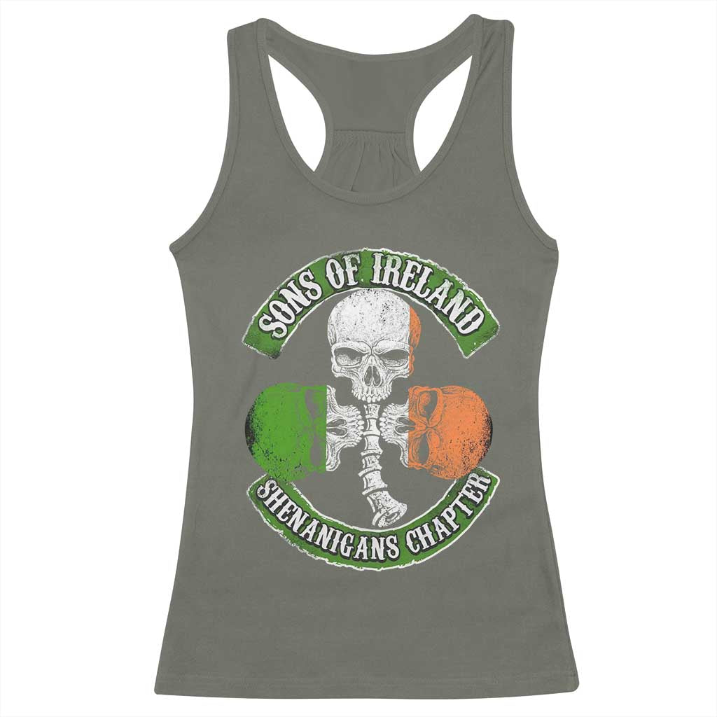 Irish Pride Racerback Tank Top Sons Of Ireland Shenanigans Chapter Skull Shamrock TS09 Military Green Print Your Wear