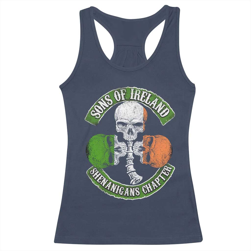 Irish Pride Racerback Tank Top Sons Of Ireland Shenanigans Chapter Skull Shamrock TS09 Navy Print Your Wear