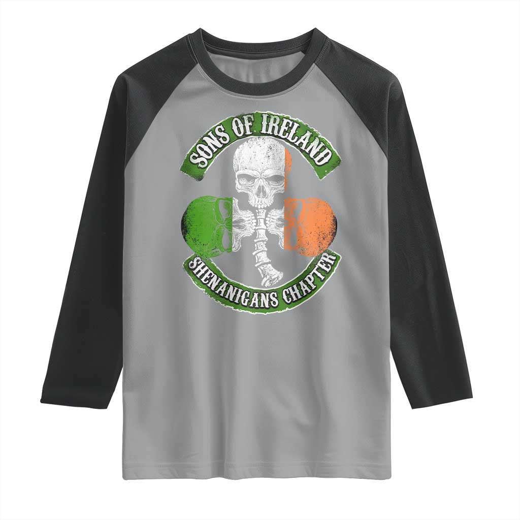 Irish Pride Raglan Shirt Sons Of Ireland Shenanigans Chapter Skull Shamrock TS09 Sport Gray Black Print Your Wear