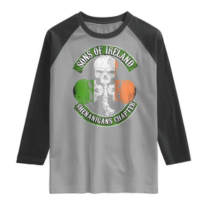 Irish Pride Raglan Shirt Sons Of Ireland Shenanigans Chapter Skull Shamrock TS09 Sport Gray Black Print Your Wear