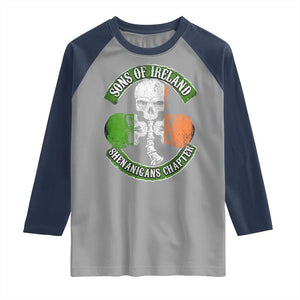 Irish Pride Raglan Shirt Sons Of Ireland Shenanigans Chapter Skull Shamrock TS09 Sport Gray Navy Print Your Wear