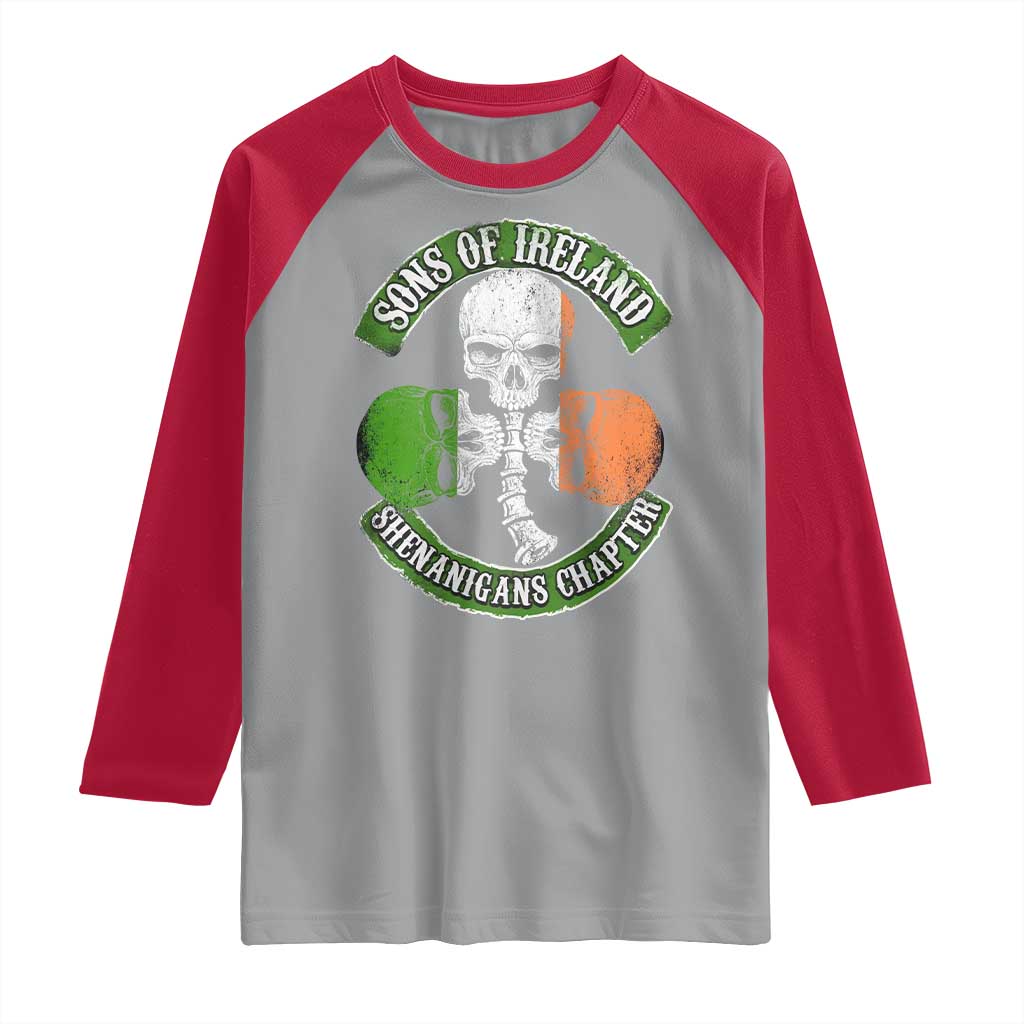 Irish Pride Raglan Shirt Sons Of Ireland Shenanigans Chapter Skull Shamrock TS09 Sport Gray Red Print Your Wear