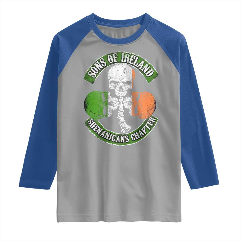 Irish Pride Raglan Shirt Sons Of Ireland Shenanigans Chapter Skull Shamrock TS09 Sport Gray Royal Print Your Wear