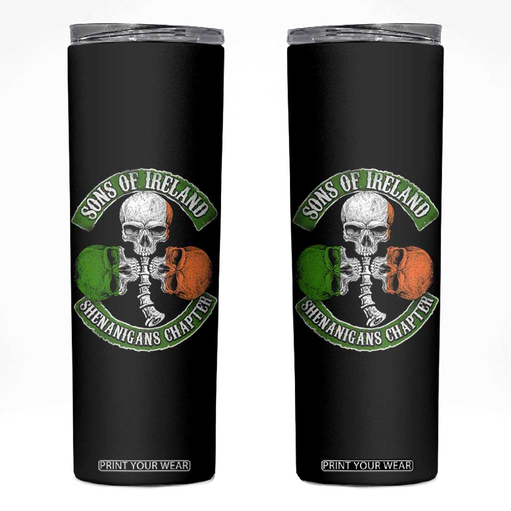 Irish Pride Skinny Tumbler Sons Of Ireland Shenanigans Chapter Skull Shamrock TS09 Black Print Your Wear