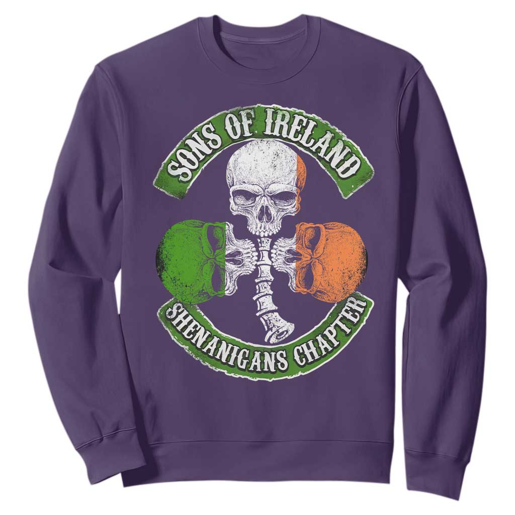 Irish Pride Sweatshirt Sons Of Ireland Shenanigans Chapter Skull Shamrock TS09 Purple Print Your Wear