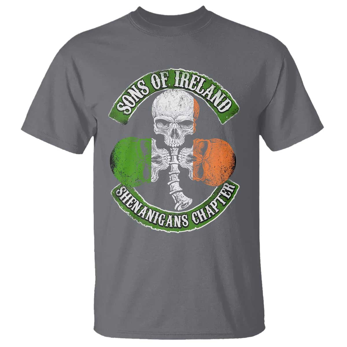 Irish Pride T Shirt Sons Of Ireland Shenanigans Chapter Skull Shamrock TS09 Charcoal Print Your Wear