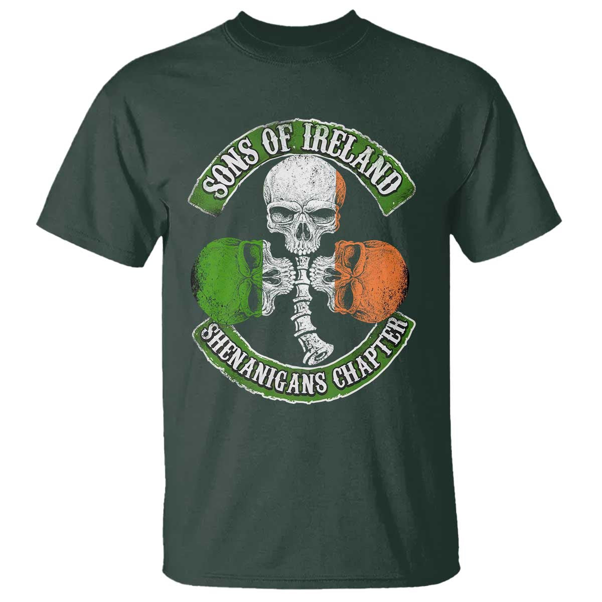 Irish Pride T Shirt Sons Of Ireland Shenanigans Chapter Skull Shamrock TS09 Dark Forest Green Print Your Wear