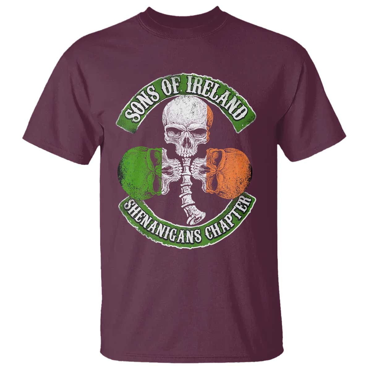 Irish Pride T Shirt Sons Of Ireland Shenanigans Chapter Skull Shamrock TS09 Maroon Print Your Wear