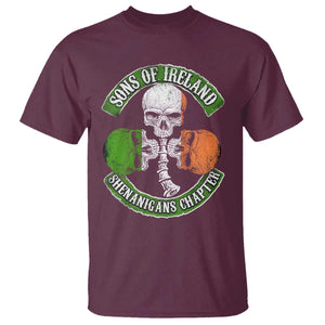 Irish Pride T Shirt Sons Of Ireland Shenanigans Chapter Skull Shamrock TS09 Maroon Print Your Wear