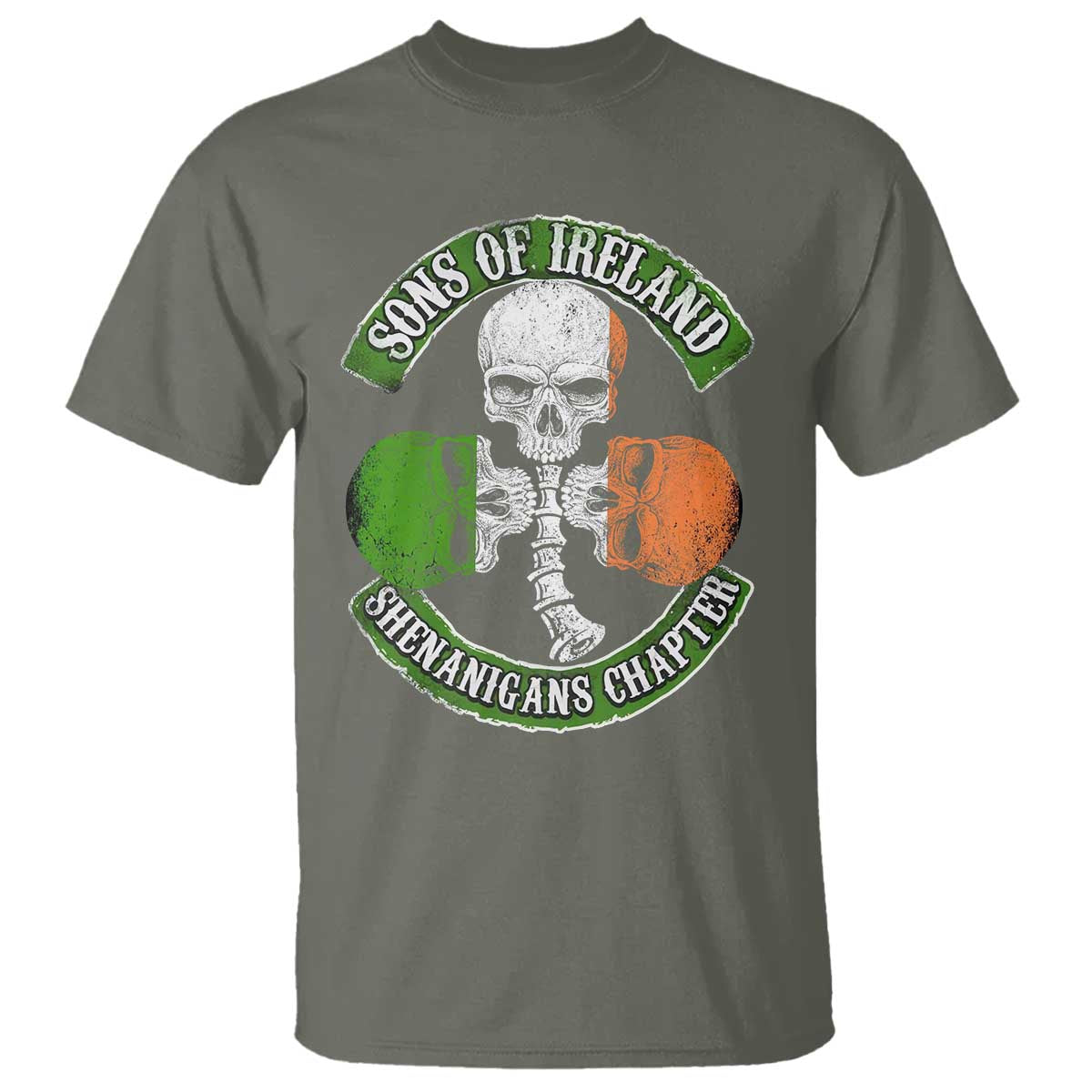 Irish Pride T Shirt Sons Of Ireland Shenanigans Chapter Skull Shamrock TS09 Military Green Print Your Wear