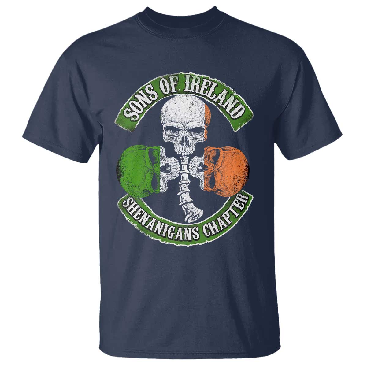 Irish Pride T Shirt Sons Of Ireland Shenanigans Chapter Skull Shamrock TS09 Navy Print Your Wear