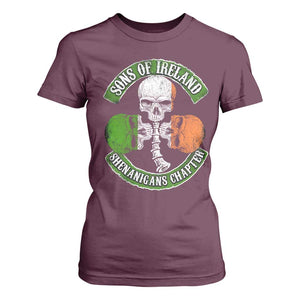 Irish Pride T Shirt For Women Sons Of Ireland Shenanigans Chapter Skull Shamrock TS09 Maroon Print Your Wear