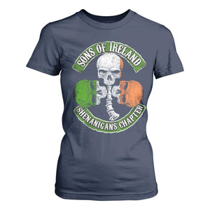 Irish Pride T Shirt For Women Sons Of Ireland Shenanigans Chapter Skull Shamrock TS09 Navy Print Your Wear