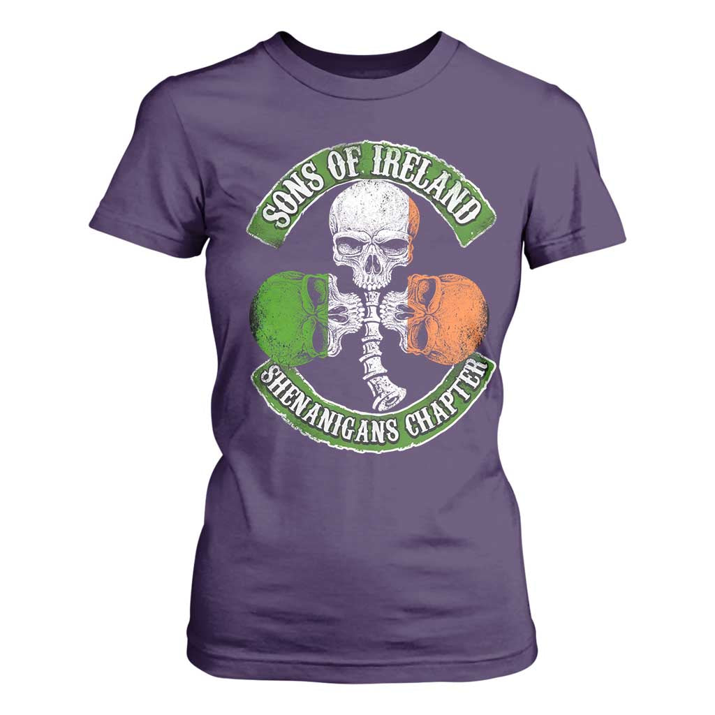 Irish Pride T Shirt For Women Sons Of Ireland Shenanigans Chapter Skull Shamrock TS09 Purple Print Your Wear