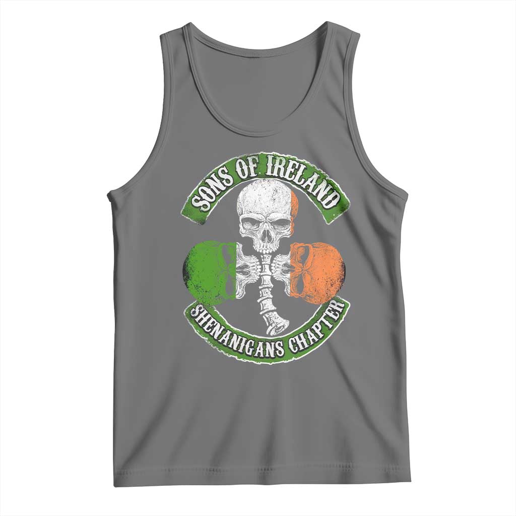 Irish Pride Tank Top Sons Of Ireland Shenanigans Chapter Skull Shamrock TS09 Black Heather Print Your Wear