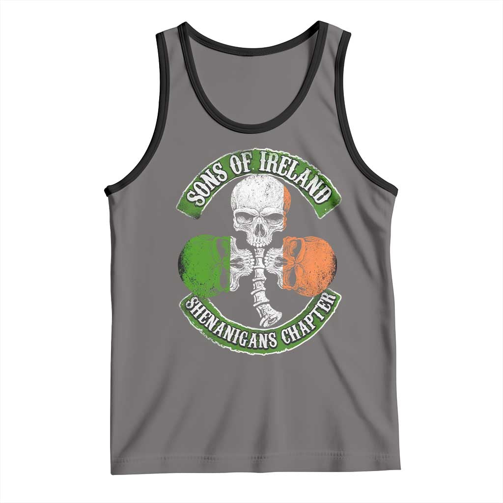 Irish Pride Tank Top Sons Of Ireland Shenanigans Chapter Skull Shamrock TS09 Deep Heather Black Print Your Wear